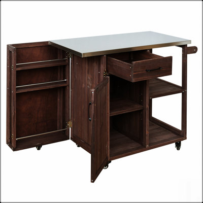 Outdoor Kitchen Island Fir Wood Prep Station with Stainless Steel Top, Ample Storage, and Towel Racks for Patio Use