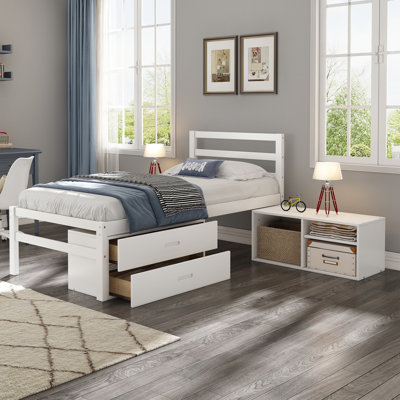 Size Wood Platform Bed With Removable Storage Shelves BuiltIn Two Storage Drawers For Added Convenience