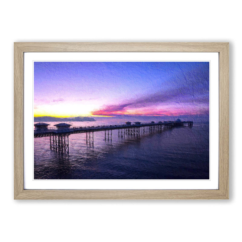 Pier in Llandudno Wales - Picture Frame Painting Print on MDF, Oak Framed, 27cm H x 36cm W x 2cm D