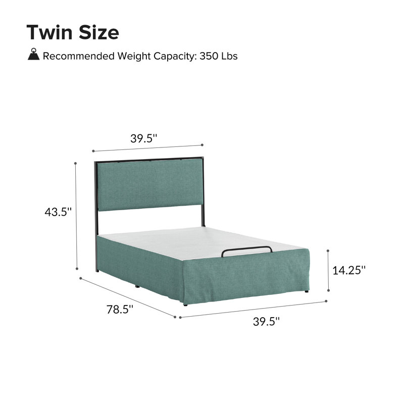Neilius Upholstered Platform Bed with Washable Slipcover, Twin, Solid Sage