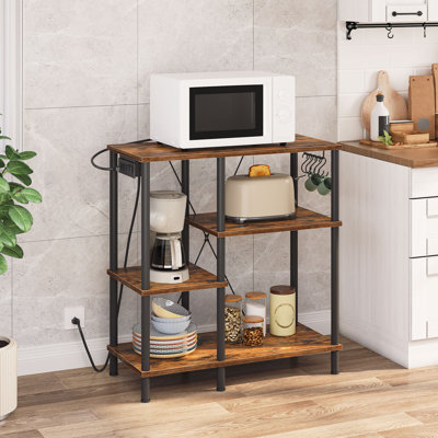 Bakers Rack Microwave Stand Coffee Bar with Power Outlet