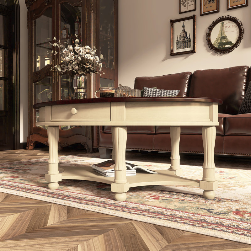 Oval Coffee Table With Drawer And Storage Shelf