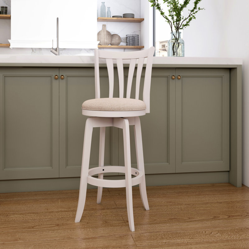 Asharn Swivel Upholstered Counter Stool, Bar Stool (29.5" Seat Height), White Polyester