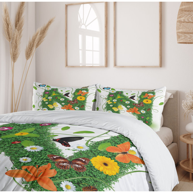 Green Multicolor Floral Queen Duvet Cover Set with Pillow Shams