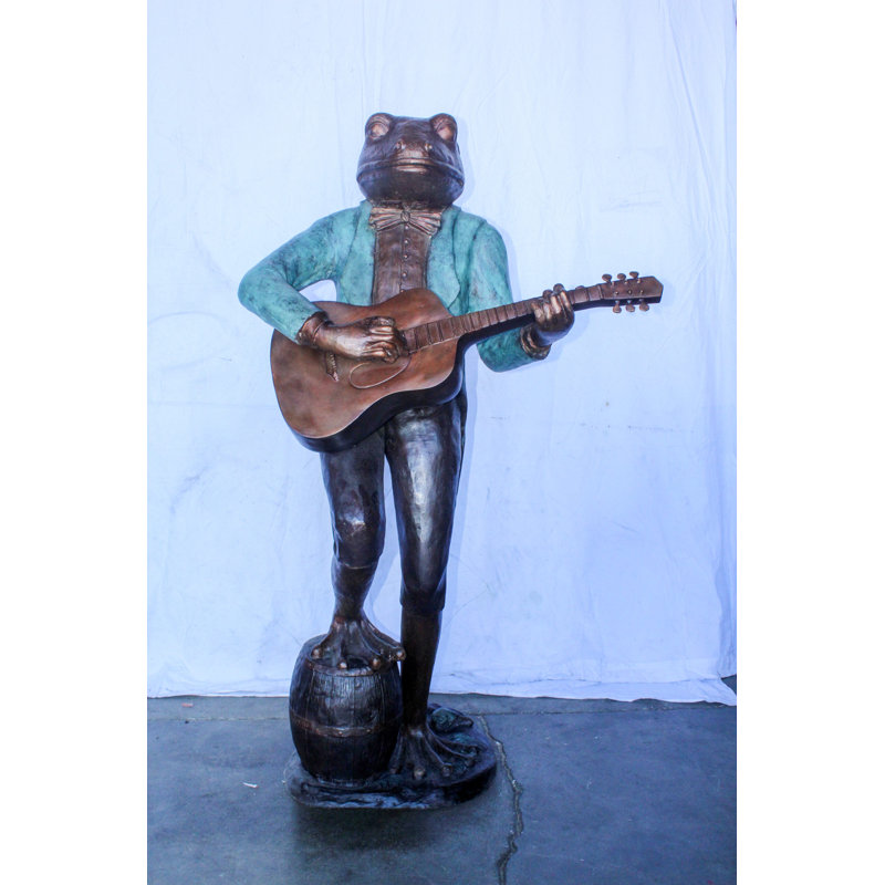 Statue de grenouille jouant de la guitare Nifao, bronze, décor d'art comique 35 po x 24 po x H 62 po