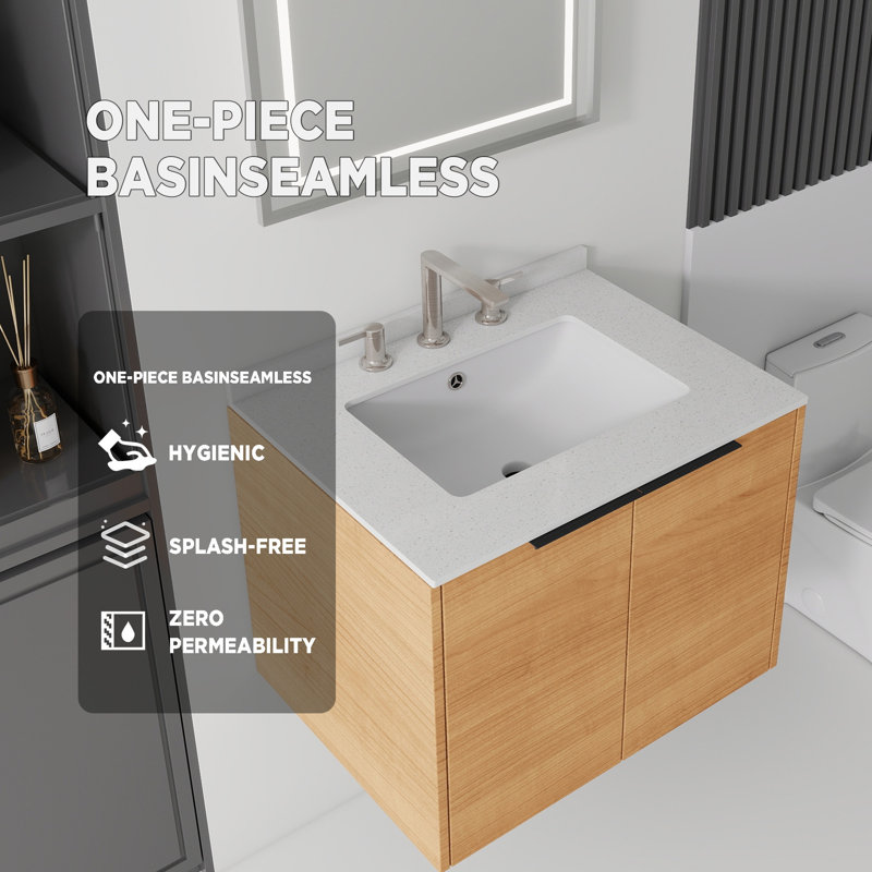 Meuble-lavabo flottant avec lavabo, Oak, 24" W