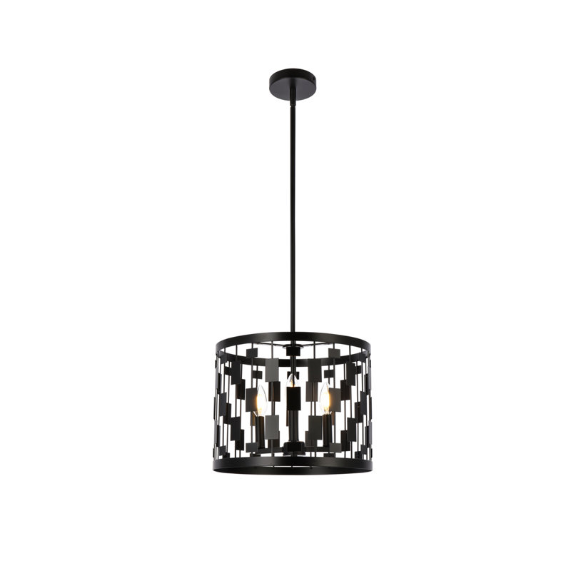 Luminaire suspendu tambour Fritz, Noir, H 11 po x l 14 po x P 14 po, 3 lumières
