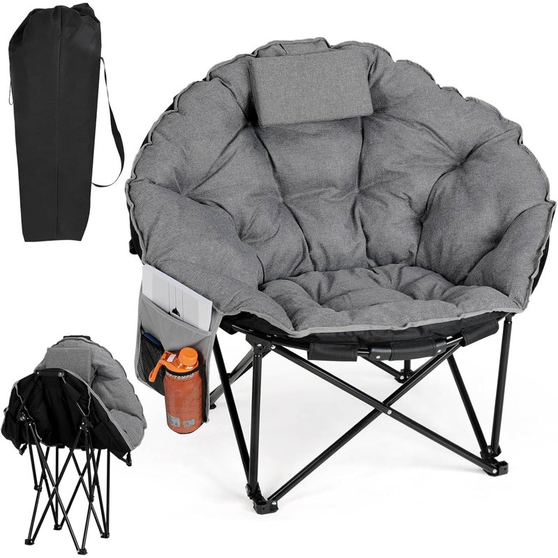 Jm-hkc-1016xl Quilted Moon Folding Camping Chair – Black, Grey