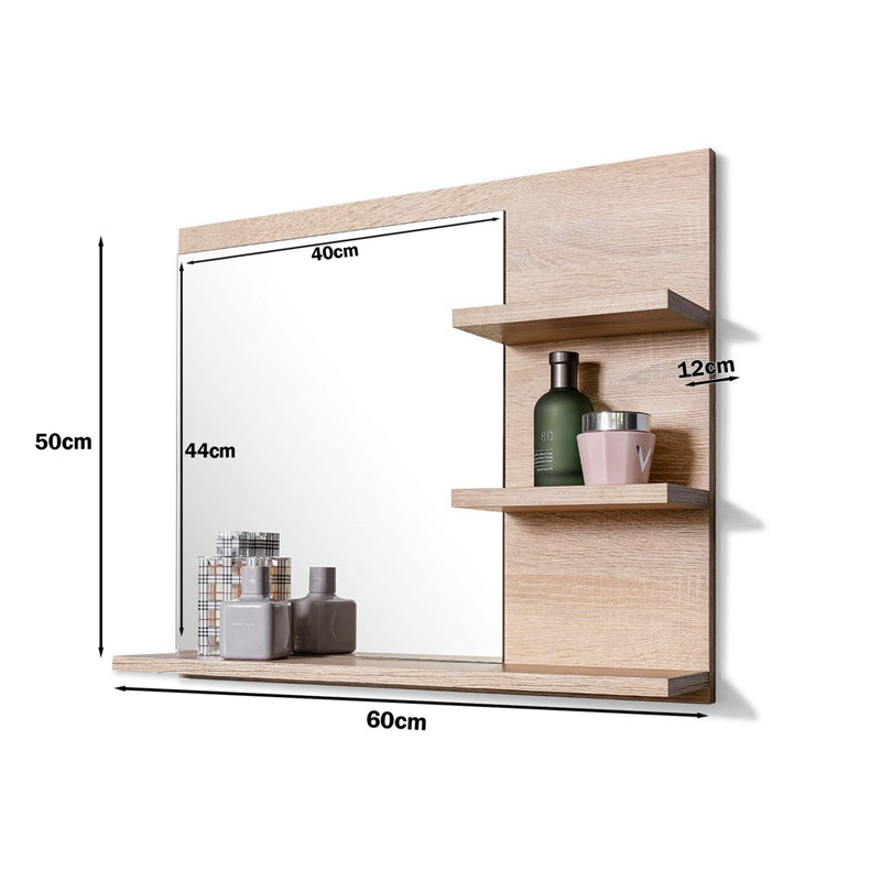 Jakia Rectangle Wall Mirror with Shelves, Brown