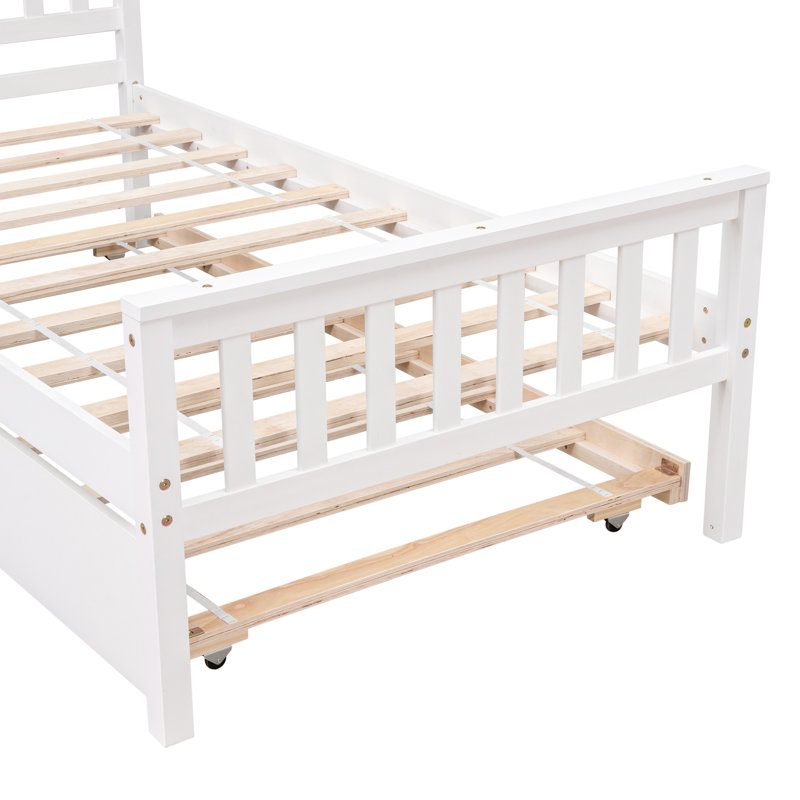 Lit simple avec lit gigogne, cadre de lit plateforme avec tête et pied de lit, pour un petit espace de vie dans la chambre à coucher, aucun sommier nécessaire, blanc (nouveau SKU: W504P148532)