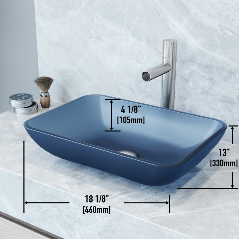 Donatello Russet Glass 18" L 13" W 4" H Rectangular Vessel Bathroom Sink, Royal Blue