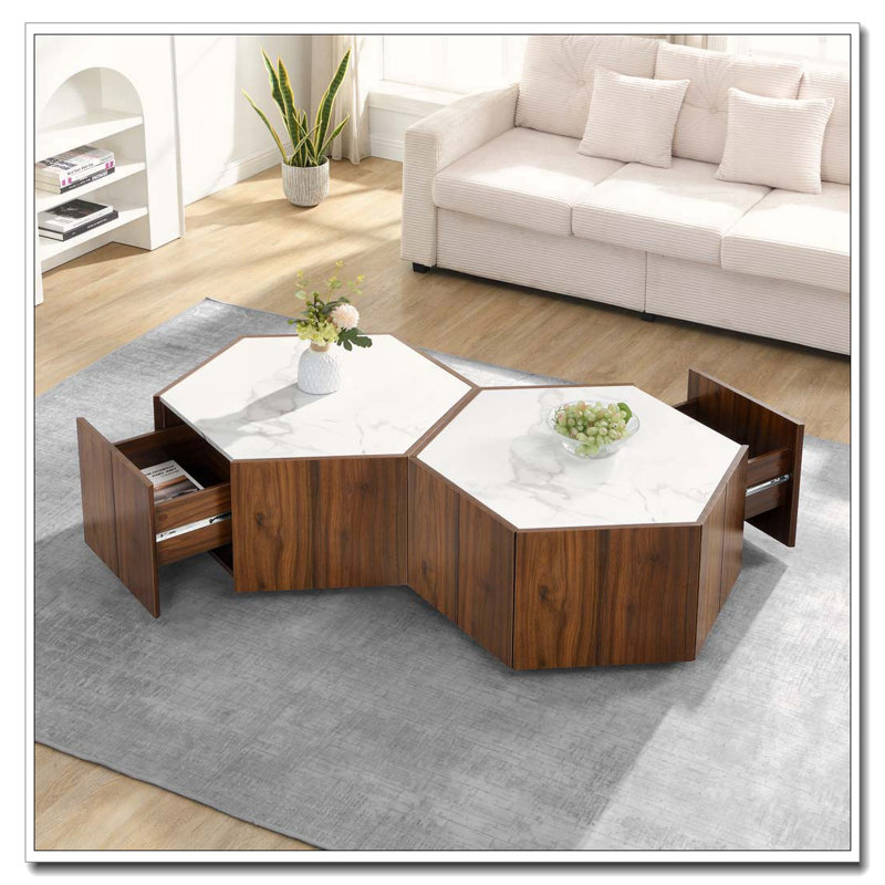 Table basse Retro, Blanc + noyer