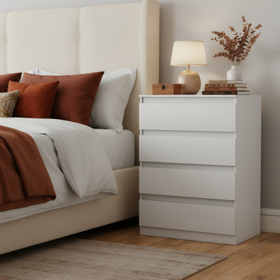 Commode blanche à 4 tiroirs, coffre de rangement 32 po pour petits espaces, anti-basculement inclus