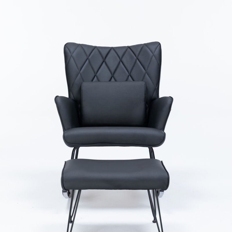 Chaise berçante, fauteuil d'appoint avec coussin lombaire et repose-pieds, fauteuil d'appoint pour le salon, Noir