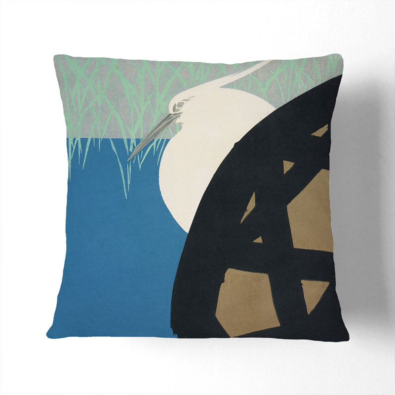 White Heron Scatter Cushion, Black, 40cm H x 40cm W x 15cm D