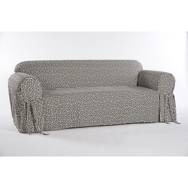 Housse pour canapé à coussins carrés/rectangulaires, Noir / coton crème, H 36 po x l 96 po x P 34 po