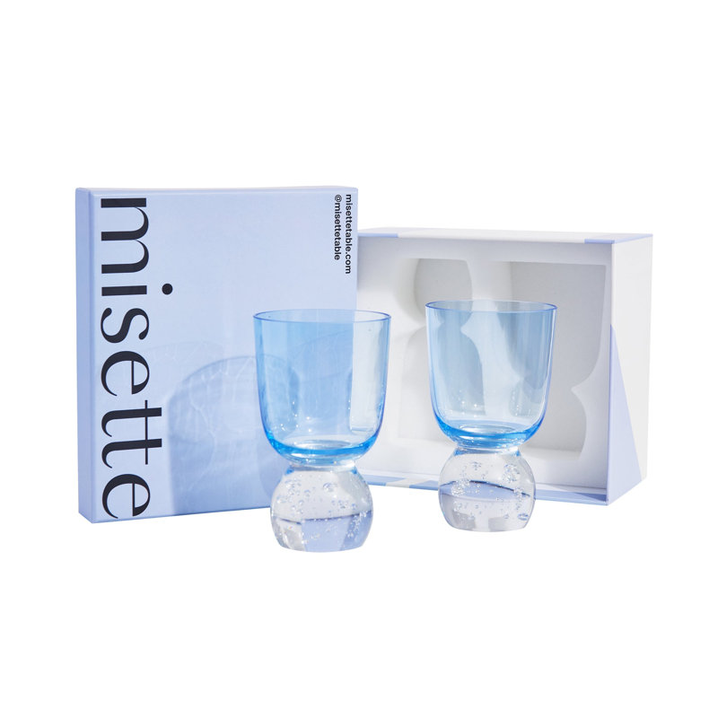 Handmade Wine Glass, Clear/Candy Blue