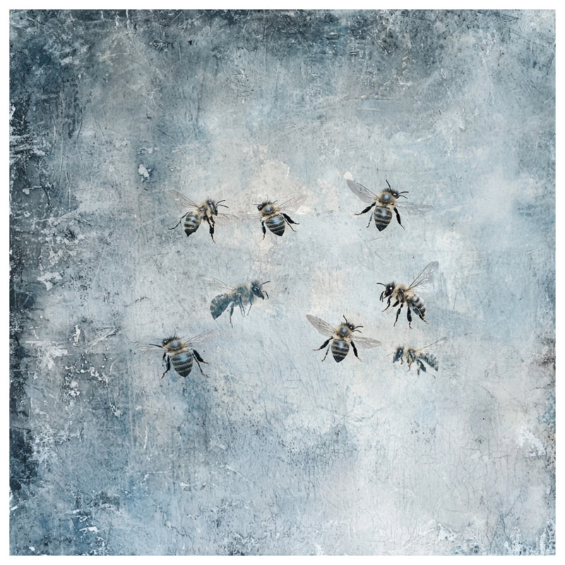 Abeilles volantes sur un tapis de bain bleu, L 34 po x L 21 po