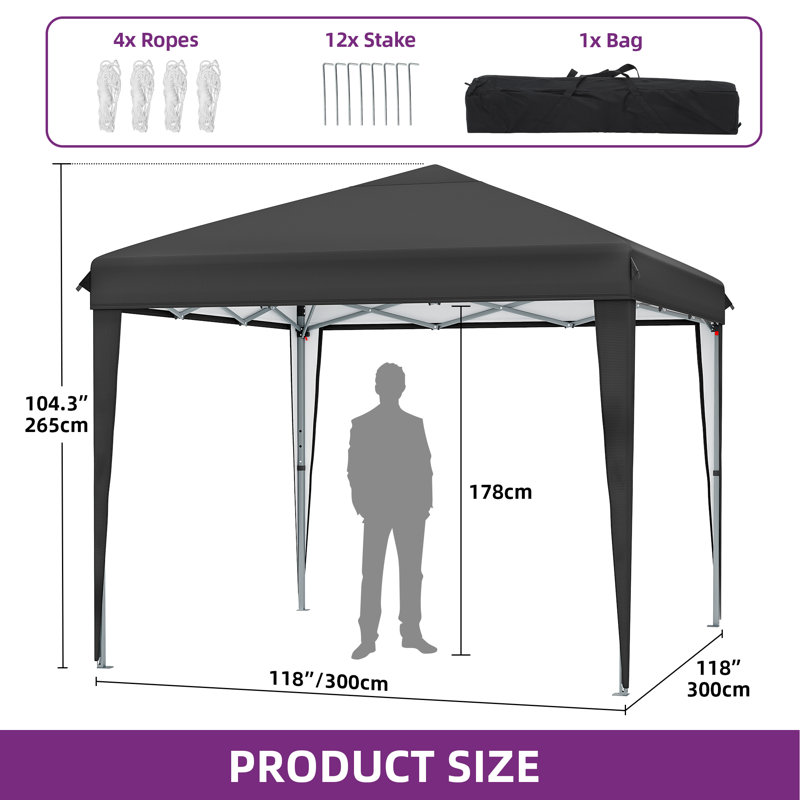3m X 3m Pop-up Gazebo, Black
