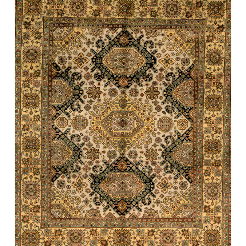 Dharma Oriental Area Rug in Ivory/Black/Khaki/Yellow/Teal