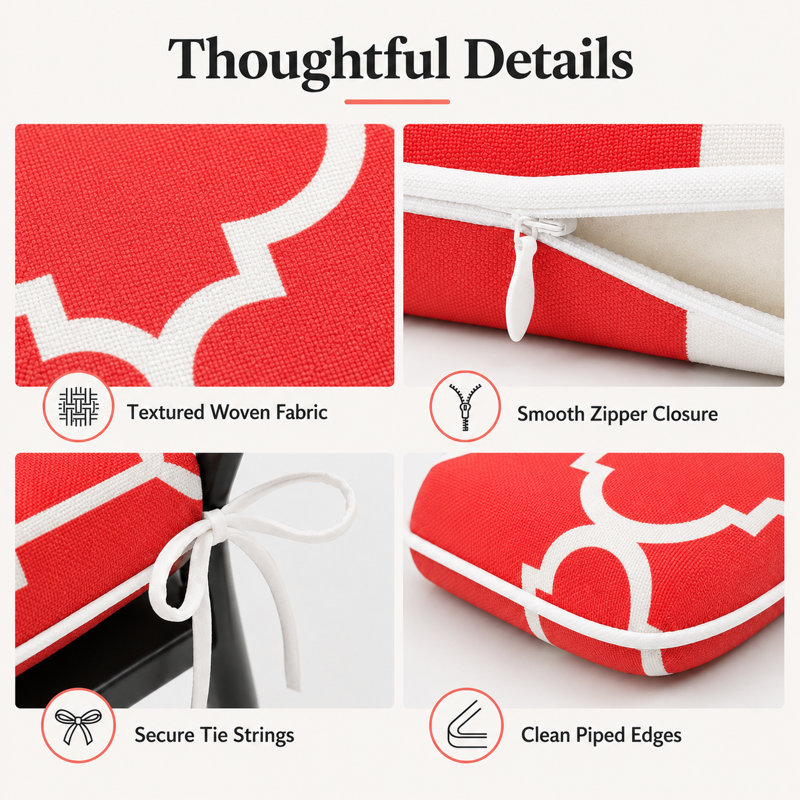 Outdoor Patio Chair Cushions, Water-Repellent U-Shape Thick Foam SeatCushions with Ties,17"x16"x2" All-Weather Cushions for Garden,Patio & Dining Chairs Set