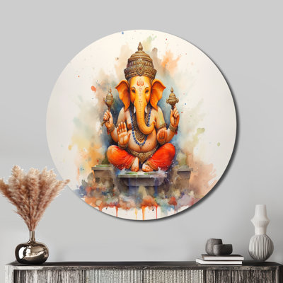 Éléphant vibrant II - art spirituel rond en métal