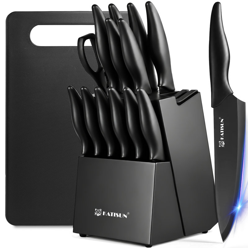 17-Piece Black German Steel Kitchen Knife Block Set