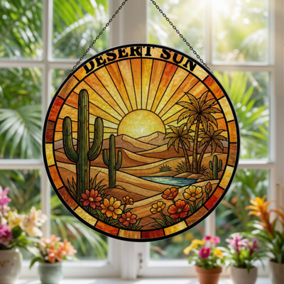 Panneau de vitrail en verre coloré 7,8 po H