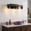 Miroir de salle de bain mural 19 po à 3 lumières rustique en bois clair avec abat-jour en verre-924126637