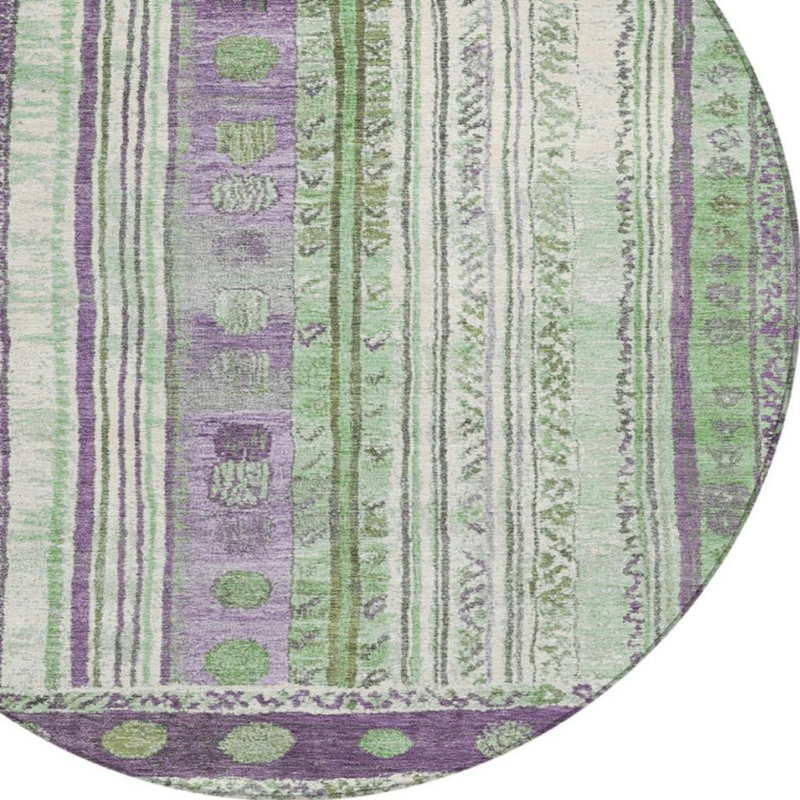 Tapis intérieur lavable rayé rond 8 pi mauve et vert