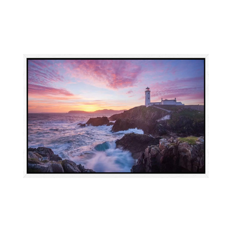 Sunrise, Fanad Head Lighthouse, County Donegal, Ulster Province, Republic of Ireland 1 Piece Wall Art on Canvas, White Framed