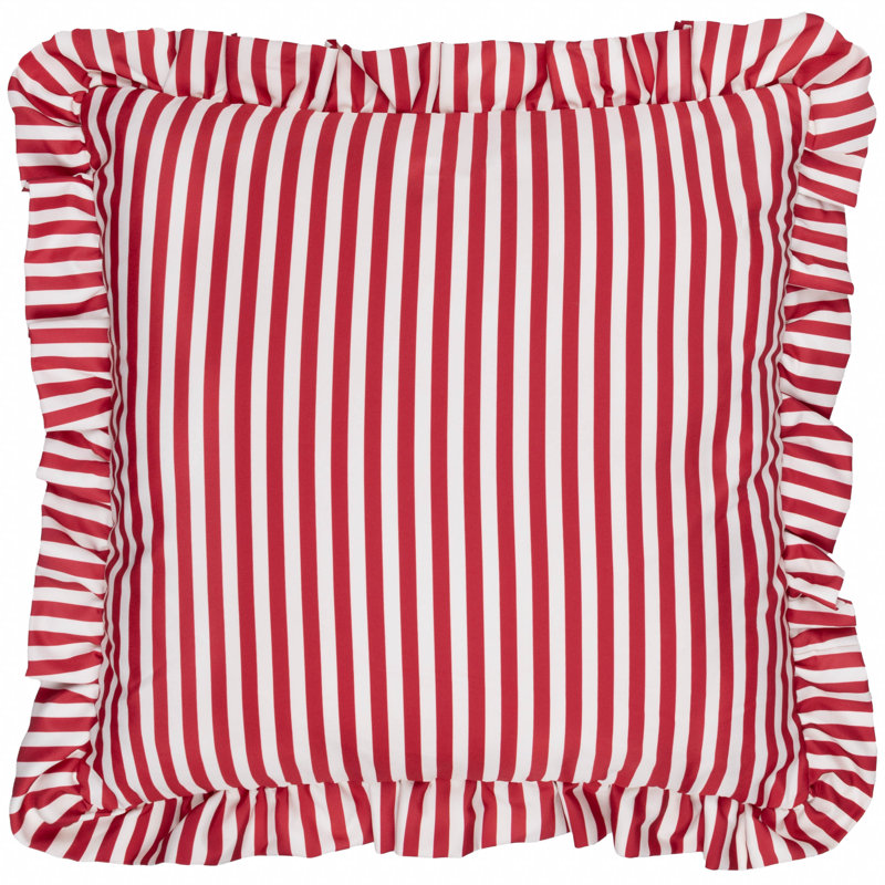 Millie Ruffle Indoor / Outdoor Striped Square Cushion, Pillow Cover Only - No Insert, Red