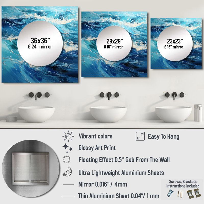 Glison - miroir mural carré pour chambre à coucher Ocean, 36 po x 36 po