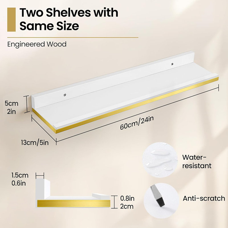 Floating Shelves For Wall With Ledge,White And Gold Picture Ledg...