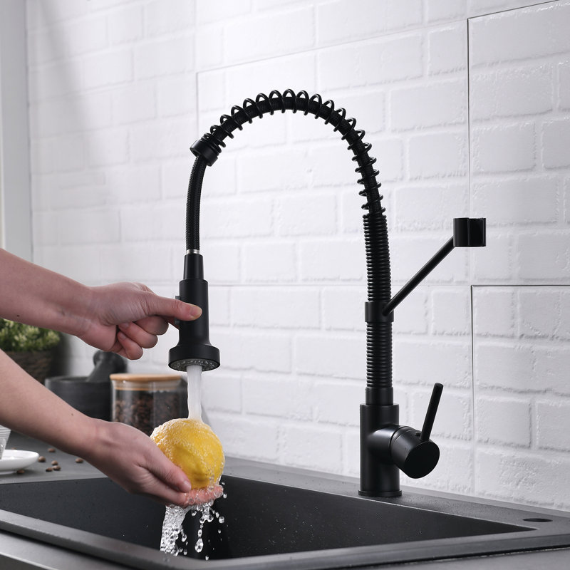 Robinet de cuisine rétractable à poignée simple, Noir mat