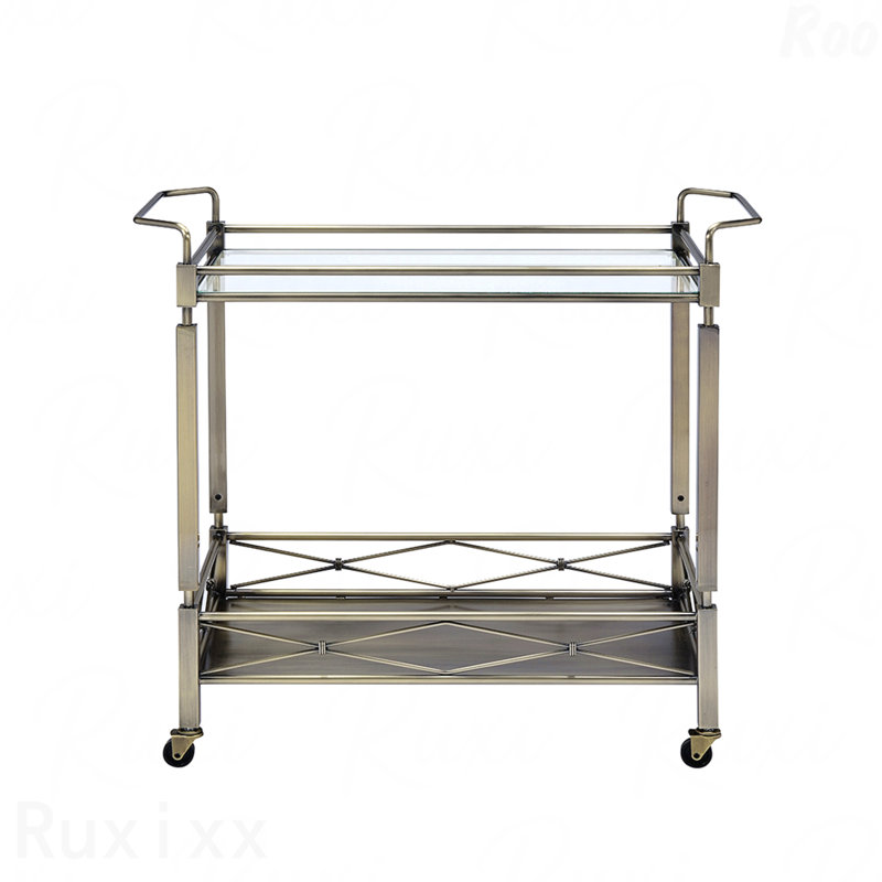 Chariot-bar à 2 niveaux avec plateau en verre et roulettes