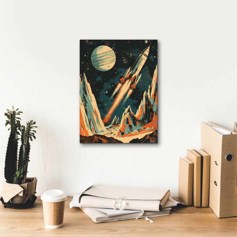 «Epic Graffiti» «Vintage Space 1» par Momart, art mural sur toile, H 16 po x l 12 po x P 0,75 po