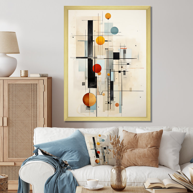 «Winvian Beige Blue Supreme», impression géométrique sur toile, Encadrement doré, H 20 po x l 12 po x P 1 po
