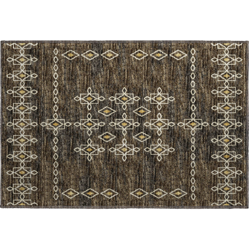 Tapis brun Premium Alliah AMF109 lavable à la machine, Rectangle 1 pi 8 po x 2 pi 6 po