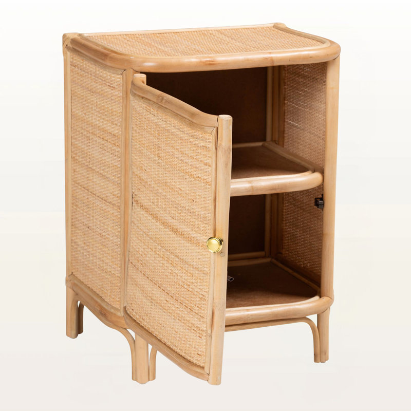 Table de chevet à 2 tablettes en rotin naturel de style bohémien H 24,29 po x l 18,38 po x P 14,41 po Marcel