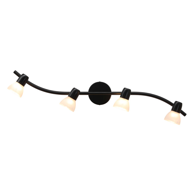 Modern Black Curved 4-Light Track Ceiling Fixture with Alabaster Glass