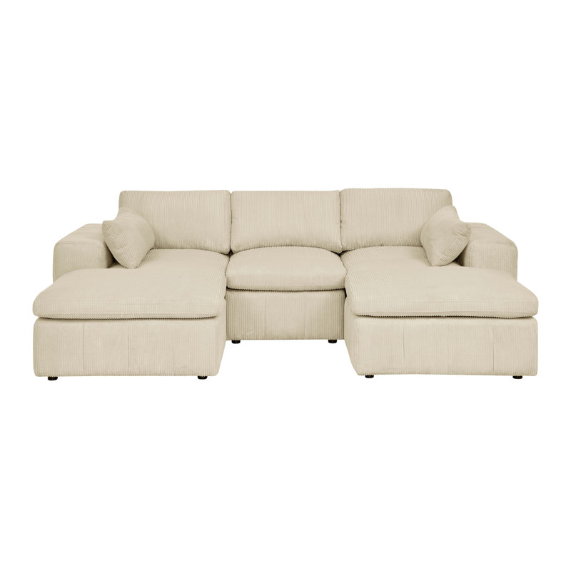 Canapé modulaire à larges accoudoirs avec 2 repose-pieds Cordory, Beige