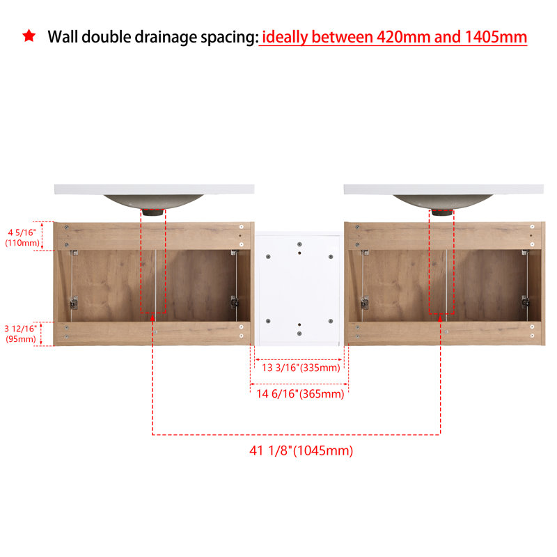 Ensemble de meuble-lavabo mural 72 po avec plateau en résine, meuble-lavabo double 72 po et 4 portes