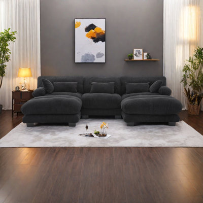 Pelletized Velvet U Shape Cloud Couch With 2 Ottomans,Free Combined 3 Seater Comfy Sofa With Bolster Armrest Pillows, Sofa For Living Room by Mercer41
