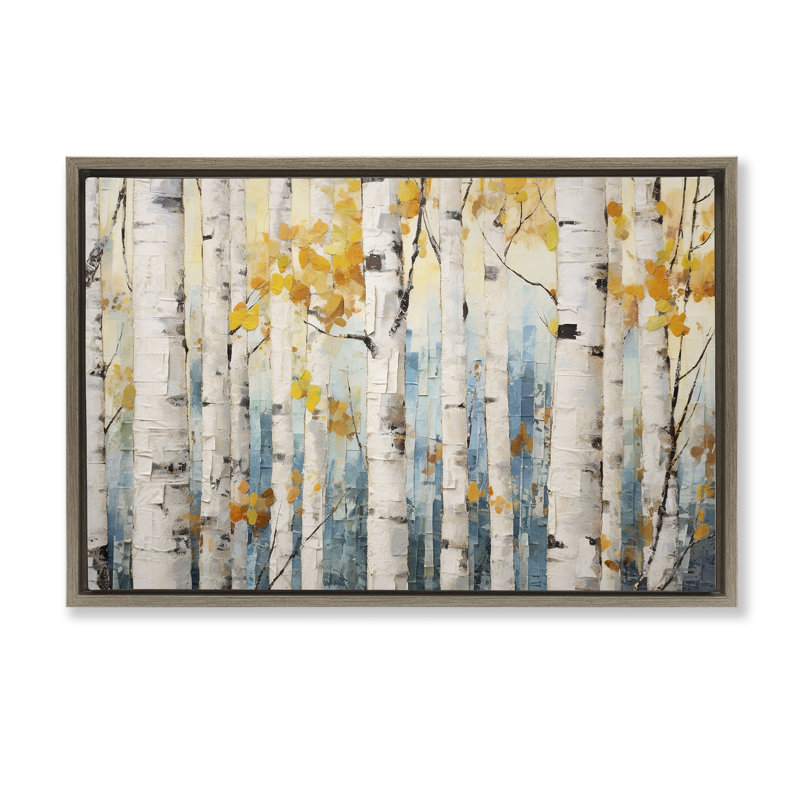 «Autumn Birch Forest», toile flottante encadrée par Roozbeh Bahramali, Cadre flottant orme Montalcino, H 21 po x l 31 po