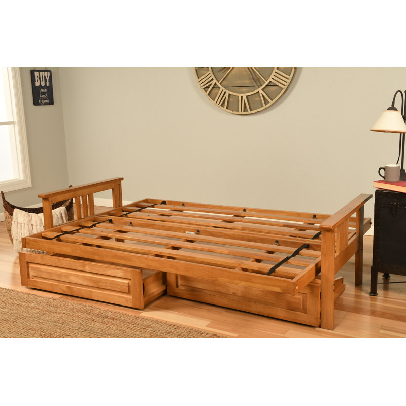 Ensemble de futon avec matelas et tiroir 79 po Stratford, Microsuède noir, Noyer cendré