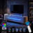82.7'' Modern LED TV Stand With Power Outlet And High Gloss Marble UV Top, Curved Media Console With 6 Drawers-2066370523