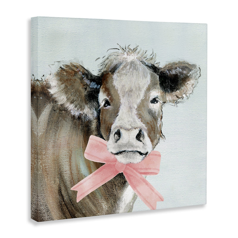 Vache avec toile de ruban pastel, design par Janet Tava, H 17 po x l 17 po
