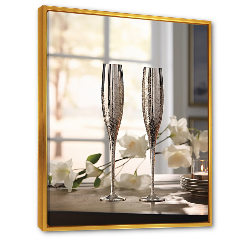 Champagne Flute Fantasies III sur toile, Cadre flottant doré, H 32 po x l 24 po x P 1 po