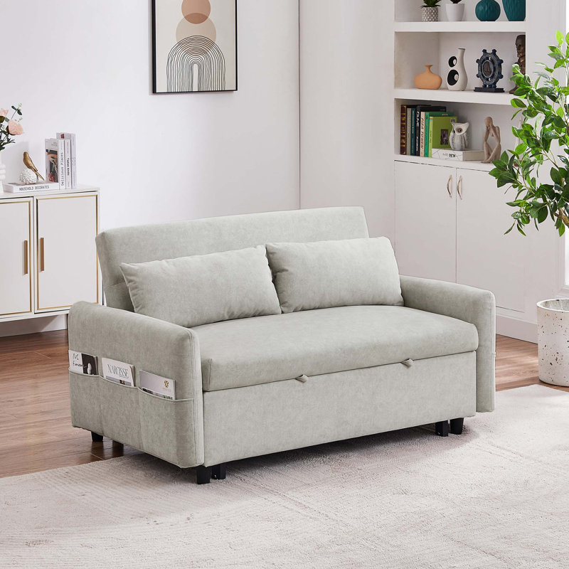Pull-Out 2-Seater Sofa Bed With Adjustable Backrest And Multiple Convenient Features, Beige